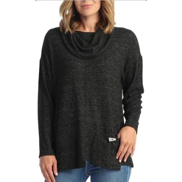 Jess & Jane Cowl Neck with tank in a Tunic Top sweater Pullover Pocket Black 2X - Picture 1 of 10